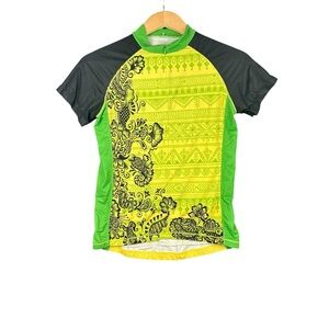 EUC Yellowman YMX Green and Yellow Floral Women's Cycling Jersey Sz Medium